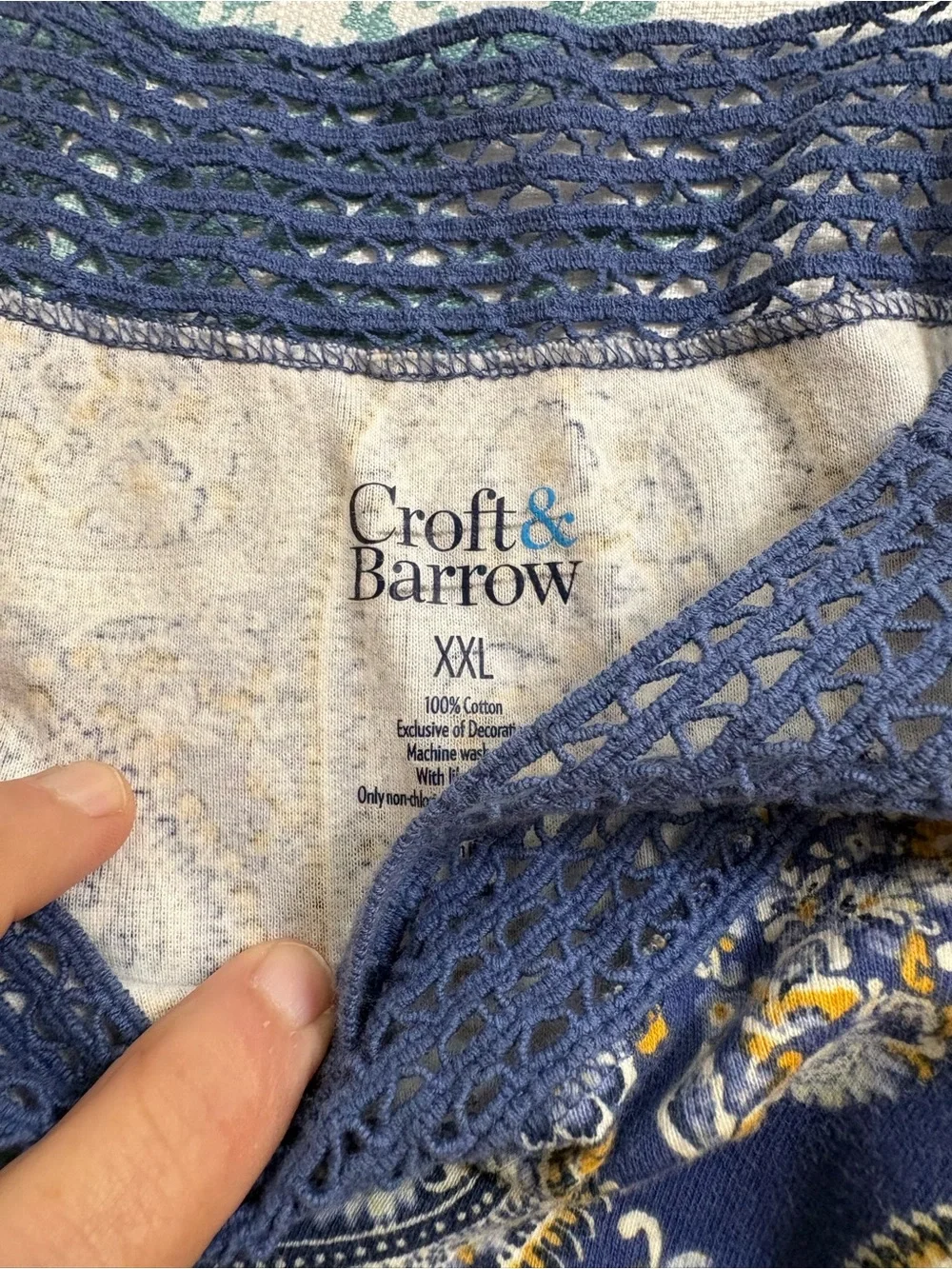 croft & barrow Blue Paisley Crochet-Neck Tunic 100%Soft Cotton! #Concert #Campus